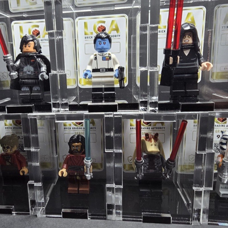 Wall of minifigures encapsulated in LGA acrylic cases